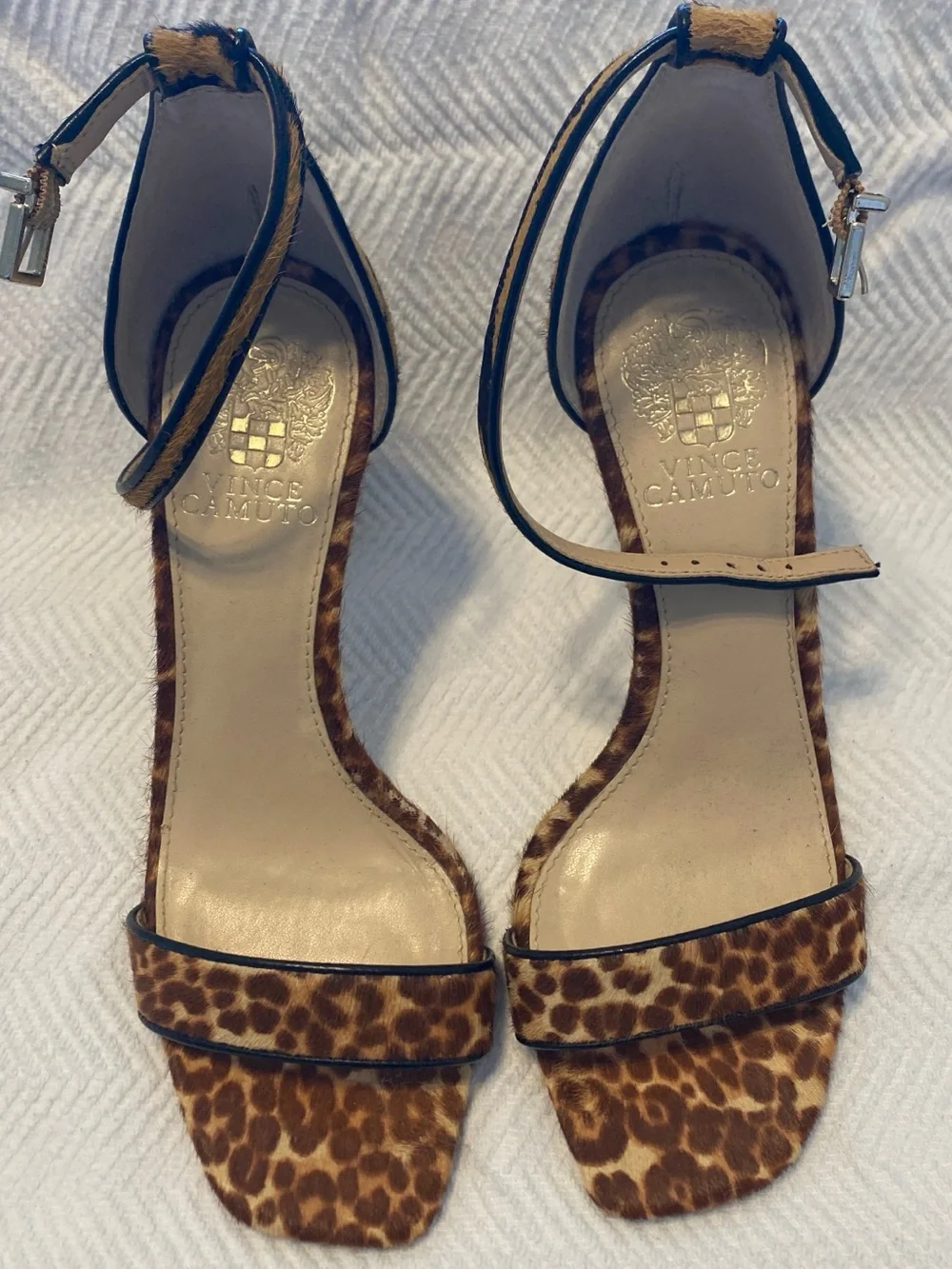 Vince Camuto Leopard Print Ankle-Strap Heels - Brown/Tan, 7.5M